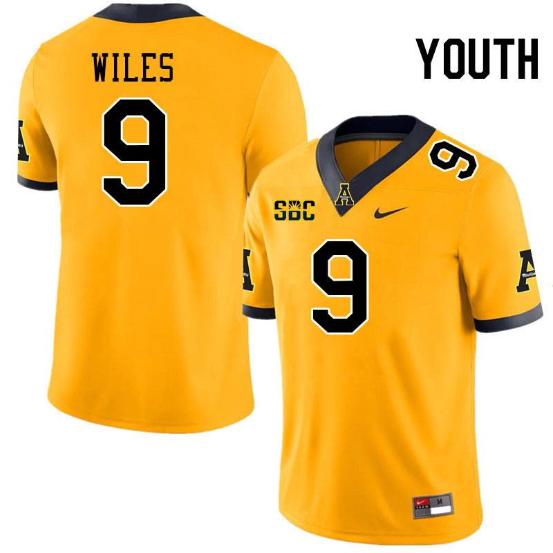 Youth #9 Billy Wiles Appalachian State Mountaineers College Football Jerseys Stitched-Gold